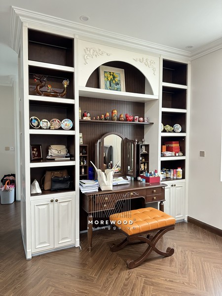 BÀN TRANG ĐIỂM TÂN CỔ ĐIỂN GỖ SỒI MỸ - BTD08